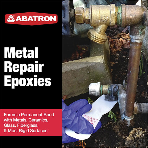 Aluminum-Filled Metal Repair Kit With Epoxy Putty And Structural Adhesive, Gray, repairing a metal pipe joint outdoors.