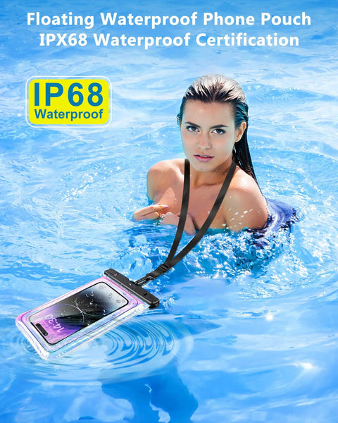 Floating IP68 Waterproof Phone Pouch With Lanyard Waterproof Case Fits Up To 7 Inch Screens For iPhone and Samsung in water