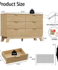 Fluted Dresser for Bedroom With Six Drawers and Totally Modern Oak Finish 48 Inch Wide Wooden Dresser TV Stand With Measurements