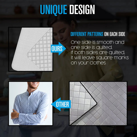 Comparison of quilted vs smooth sides of Ironing Mat For Any Flat Surface Portable Magnetic Ironing Pad