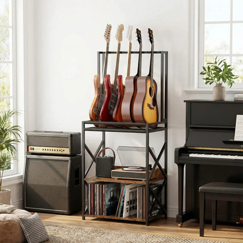 Show Off Your Sweet Guitar Collection With This Super Cool 3 Tier Music Stand. Holds Five Strummers Safe And Sound.
