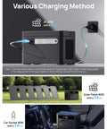 Portable Power Station With 700W Surge, 288Wh LiFePO4 Battery Backup showing various charging methods.