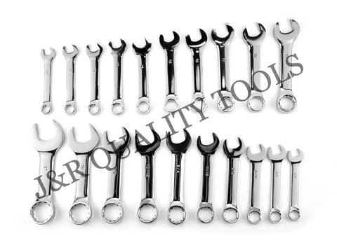 20 Piece Short Length End Stubby Wrench Set With SAE And Metric Sizes for Seven Sixteenth to One Inch and Ten to Nineteen Millimeter