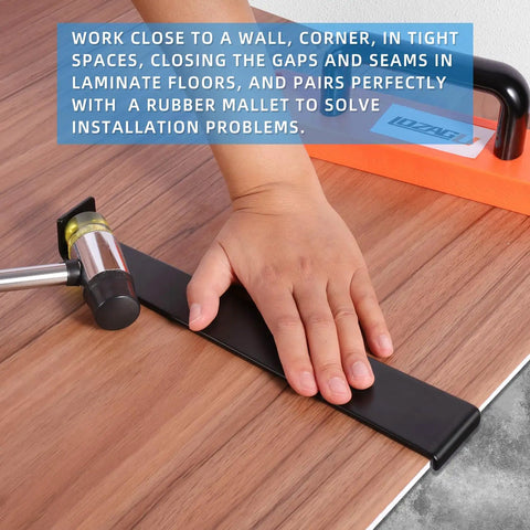 43-Piece Laminate Flooring Tools Kit For LVP And Vinyl Installations With Tapping Block and Mallet in use on wood floor