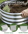 Close-up of Oval Raised Garden Bed Kit Two Piece 46 Inch Long 23.6 Inch Wide 11.8 Inch High Galvanized Metal Planter Boxes For Outdoor Use with soil and hands gardening.
