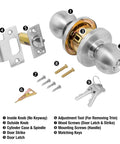 Storeroom Cylindrical Ball Knob Lock Commercial Grade 2 Brushed Chrome Finish with components for secure storage rooms