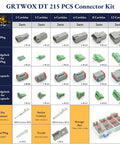 Image of DT Series Connector Kit 215 Pieces Set With 12 Pin Deutsch DT Connectors, showing various plug and receptacle components.
