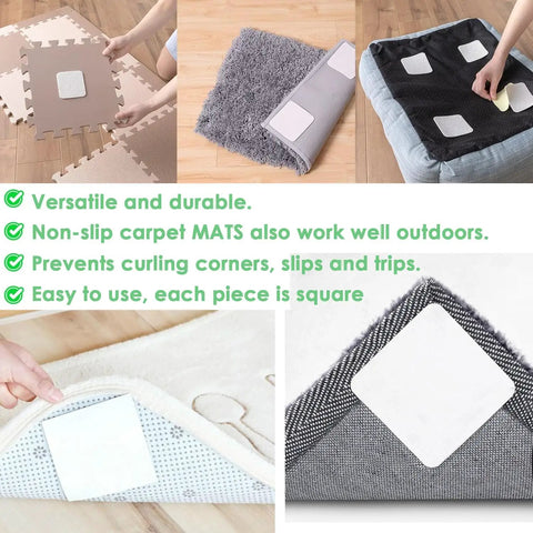 Eight Pack Rug Tape Pads Non Slip Rug Pad Gripper Anti Skid Stickers for Area Rugs in various applications