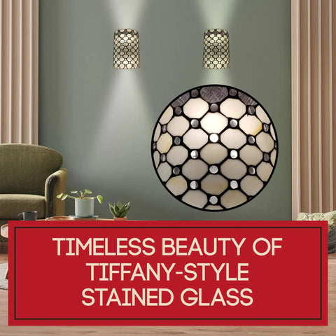 Classic Tiffany Style White Jeweled Two Light Stained Glass Wall Lamp For Hallway Bedroom And Living Room Vintage Antique Decor 10 Inch Wide