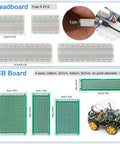 Mega 1628 Piece DIY Electronics Kit With LEDs Diodes Resistors Capacitors Transistors Dupont Wire PCBs And Breadboards For Hands On Prototyping And Learning, breadboards and PCB boards