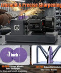 Rock Solid Lawn Mower Blade Sharpener Bench Grinder Featuring 500 Watt Motor And 7 Inch Wheel for precise sharpening with 60-grit ceramic wheel.