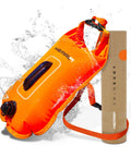 Open Water Swim Buoy With 15L Dry Bag and Rest Handle, Fully Waterproof Swim Bubble for Training in Furnace Orange with packaging