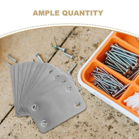 Flat Straight Brackets Kit Stainless Steel Mending Plates 12 Pieces on a table beside screws