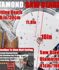Heavy Duty 5000W Brushless Wet Cut Ring Saw With Integrated Water Pump And Twin Diamond Blades 16in saw blade size for deep cutting.