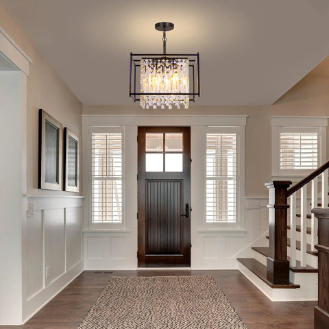 Entryway with Dope Modern Black Crystal Chandelier With Adjustable Height For Dining Room Living Room Kitchen Island Entryway And Hallway 16 Inch Luxury Ceiling Pendant Light Fixture For All Ceiling Types hanging from ceiling