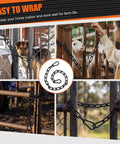 Tough As Nails Stainless Steel Gate Chain Locks 6 Pack Adjustable Link Chains With Both Ended Carabiners Solid Livestock Fence And Pet Cage No Fuss Yard Setup Black shown securing livestock and dog on farm.