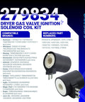 Pro Grade 279834 Dryer Gas Valve Ignition Solenoid Coil Kit Pack Of 6 For Whirlpool Kenmore Maytag Dryers product label and coils
