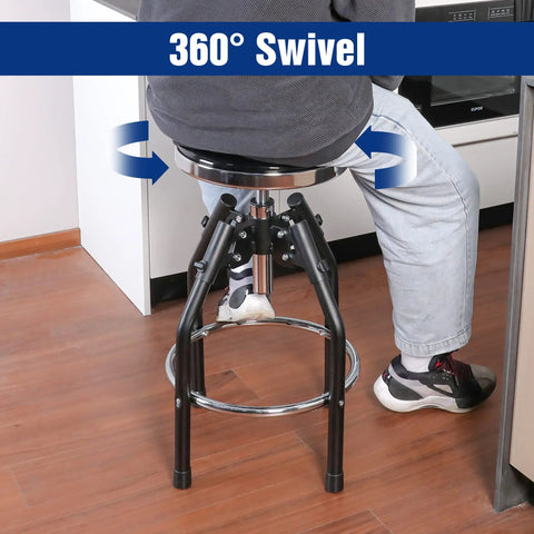 Heavy Duty Adjustable Hydraulic Shop Stool With 360 Degree Swivel For Garage Bar Seating 29 To 33.86 Inch Height Padded Seat