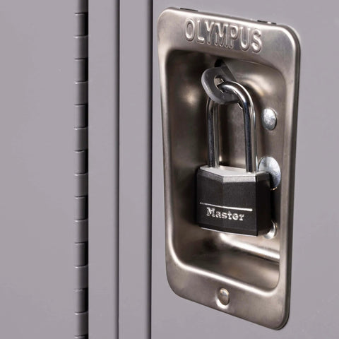 Black Covered Aluminum Lock with Key for Gym Lockers and Outdoor Use installed on a metal locker, showing secure, weather-resistant design.