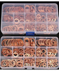 Copper Flat Washers Set For Screws, Rust Resistant Gasket Shims, Heavy Duty Kit With 100 120 200 280 300 Pieces For Auto DIY And Home Projects, Keeps Fasteners Stable And Spreads Pressure. Copper washers in compartmented storage box.