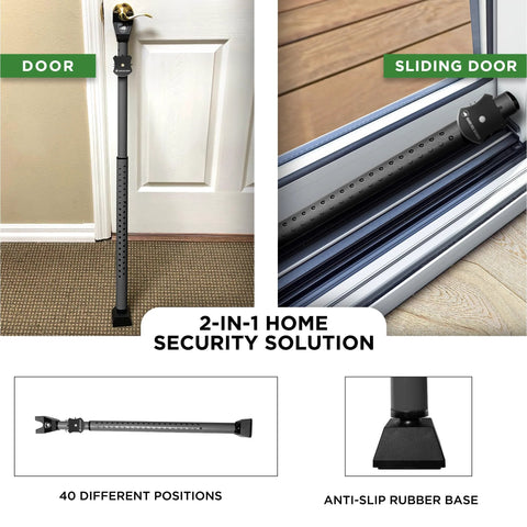 Adjustable Sliding Door Security Bar And Alarm Jammer 2-In-1 Door Knob And Patio Stopper Extends From 25 To 41 Inches Portable Home And Travel Security For Front Patio Sliding Doors And Hotel Rooms, featuring door and sliding door installation.