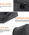 Close-up of Rugged Air Compressor Storage Case highlights two-way zipper, reinforced handles, and plastic bone for Dewalt 20V Max Tire Inflator.
