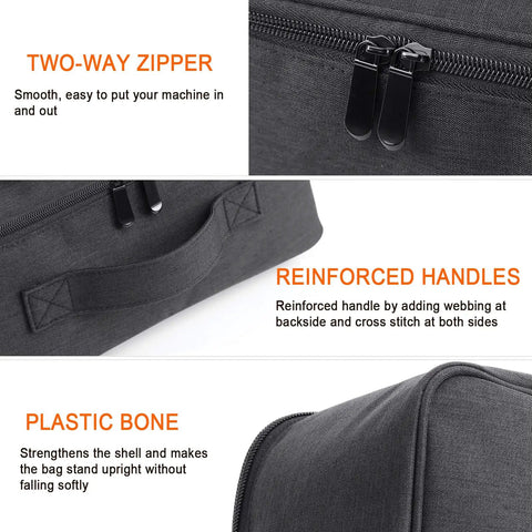 Close-up of Rugged Air Compressor Storage Case highlights two-way zipper, reinforced handles, and plastic bone for Dewalt 20V Max Tire Inflator.