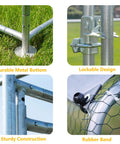 Close-up details of the Large Outdoor Metal Chicken Coop With Walk In Run For Backyard Poultry, showcasing frame and lock design.