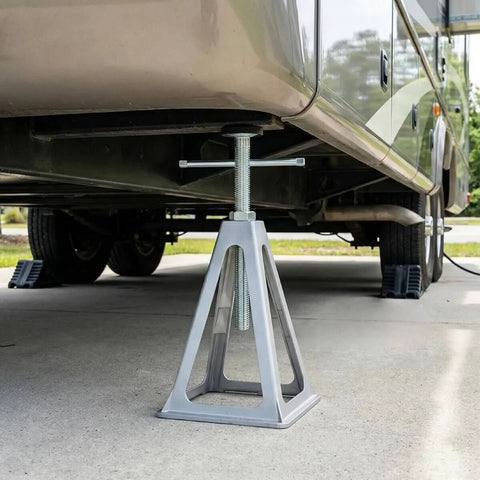 Beefy Heavy Duty RV Stabilizer Jacks, 7,900 Lbs Capacity, Stack Jack Stands for Travel Trailer and Camper in use under RV