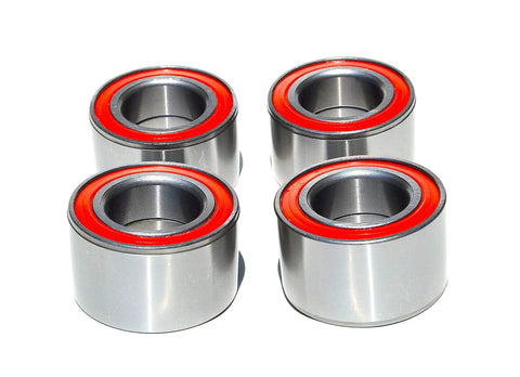 Badass Front And Rear Wheel Bearing Kits Compatible With Ranger 500 700 400 Ev Models, featuring four shiny silver bearings with red seals.
