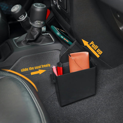 Jeep Gladiator And Wrangler Center Console Organizer Gear Shift Tray 3 Piece Kit With Cushioned Storage Box installed in car