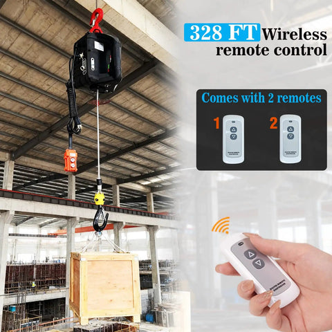 All In One 3 In 1 Electric Portable Hoist Winch 1500W Heavy Duty Lift With Wire And Wireless Remote Control 328 Ft Range