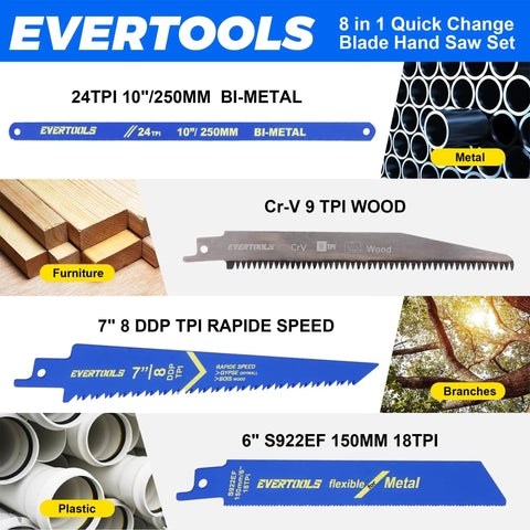 All In One 8 In 1 Quick Change Hand Saw Kit With Cr V And HSS Blades For Drywall Sheetrock Wood Metal Plastic And Plywood