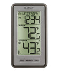 Front view of Indoor Outdoor Thermometer With Wireless Sensor, Humidity Monitor, And 24 Hour Display for home or office use