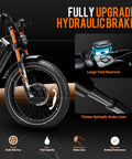 Badass 5600W Dual Motor Electric Mountain Bike For Adults Pulling 50 MPH with upgraded hydraulic brakes and robust front tire.