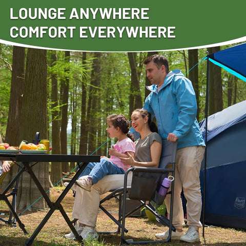 Family enjoying Beefy Heavy Duty XXL Director's Chair With Extra Wide 32 Inch Seat And 500 Lb Capacity at a campsite.