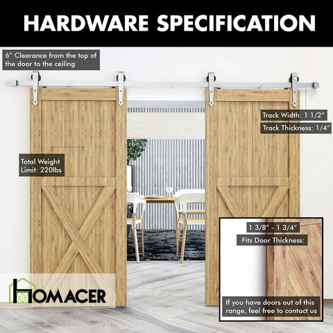 Brushed Nickel Non Bypass Sliding Barn Door Hardware Kit For Two Doors With 7ft Flat Track And Arrow Design Rollers Heavy Duty