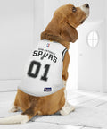 Dog wearing NBA San Antonio Spurs Road Dog Jersey For Dogs And Cats In Team Color, Comfortable Stretchable Material, Small Size