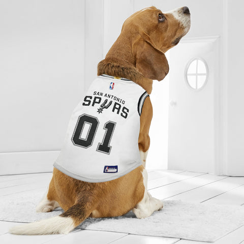 Dog wearing NBA San Antonio Spurs Road Dog Jersey For Dogs And Cats In Team Color, Comfortable Stretchable Material, Small Size