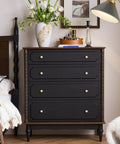 Black dresser with Heavyweight Solid Brass Brushed Gold Cabinet Knobs 0.94 Inch Diameter 24mm 8 Pack Contemporary Euro Style Drawer Knobs For Kitchen Cabinets And Dressers Built To Last