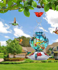 Hand Blown Glass Hummingbird Feeder For Outdoors Hanging With Bee Proof Ports And Ant Moat 360 Degree Perch Leak Proof 22oz Blue Peony Gift