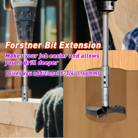 Seven Inch Long Forstner Drill Bit Extension For Three Eighths Round Or Hex Shaft Lets Ya Reach Way Deeper To Punch Flat Bottom Holes For Woodturning And Locks Your Bits Secure So You Power Through Any Stubborn Cutting Job With Less Strain.