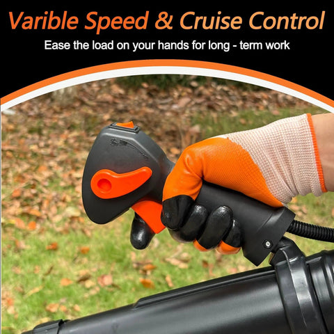 Close-up of cruise control handle on the Beast Power 72cc Gas Backpack Leaf Blower with ergonomic grip for easy operation.