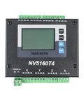Front view of NV5160T4 CNC digital stepper driver with LCD, blue arrow keys, black housing and green terminal blocks