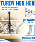 3-Jaw Gear Puller Heavy-Duty Bearing Removal Tool with sturdy hex head, side adjustment holes, reinforced claws, CR-V steel.