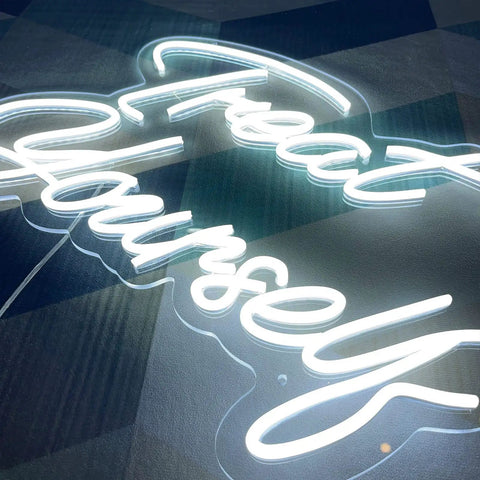 Treat Yourself Neon LED Light For Walls, Custom Neon Light Signs For Bedroom Decor, Colorful Neon Art in white light letters