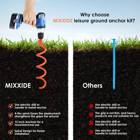 Comparison of heavy duty screw in ground anchors kit with metal spiral stakes and traditional anchor, highlights benefits.