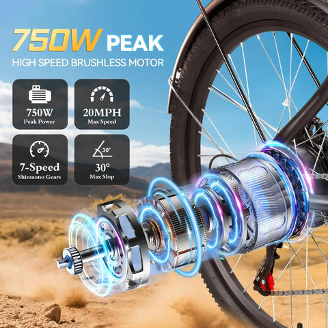 Powerful 1000W Peak Step-Through Electric Bike For Adults, 23 MPH Top Speed And 80 Mile Range, 65Nm Torque, Smooth Hills Climb, Go-To Commuter For Daily Errands And Weekend Adventures rear wheel motor detail