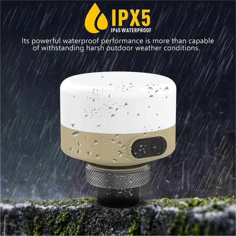USB Powered Camping Lantern For Elecom Nestout, No Battery Needed, in rain, showing IP65 waterproof feature