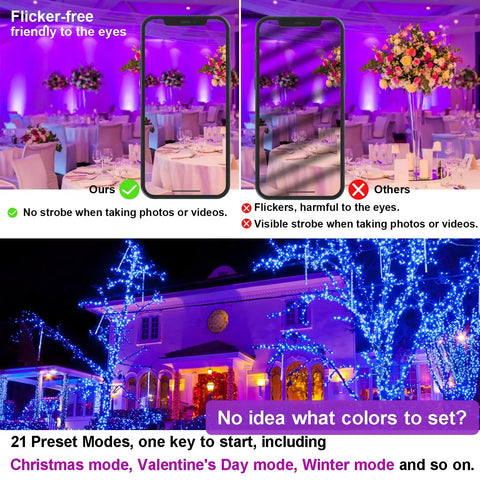 Outdoor LED Flood Light 8000 LM RGB Color Change With Bluetooth Smart App Control DIY Scene Plus 23 Modes mode comparison